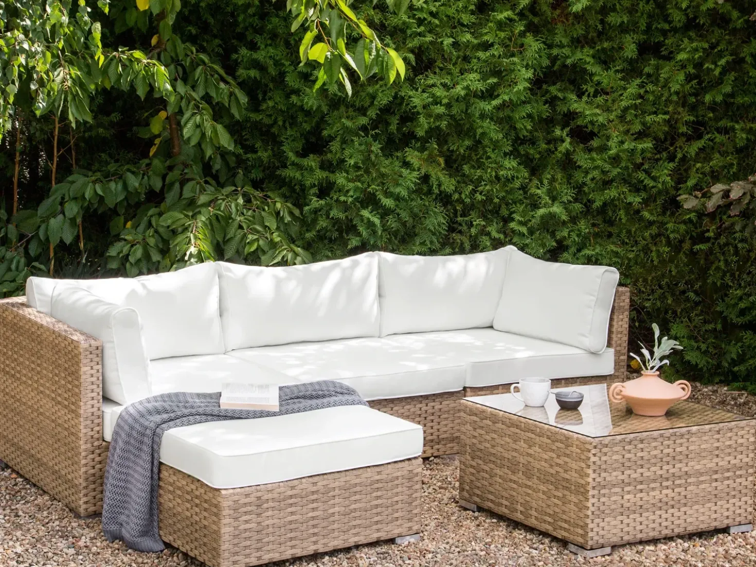 Set di divani angolari da giardino 4 posti SANO Lato destro Modulare Rattan sintetico (PE) Naturale