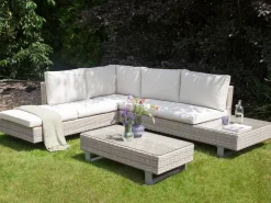Set di divani angolari da giardino 5 posti LANCIANO Lato destro Rattan sintetico (PE) Bianco sporco