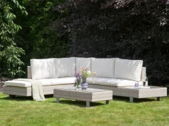 Set di divani angolari da giardino 5 posti LANCIANO Lato destro Rattan sintetico (PE) Bianco sporco