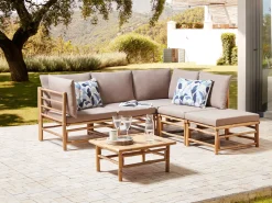 Set di divani angolari da giardino 5 posti CERRETO Lato Sinistro Bambù Tortora