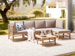 Set di divani angolari da giardino 5 posti CERRETO Lato Sinistro Bambù Tortora
