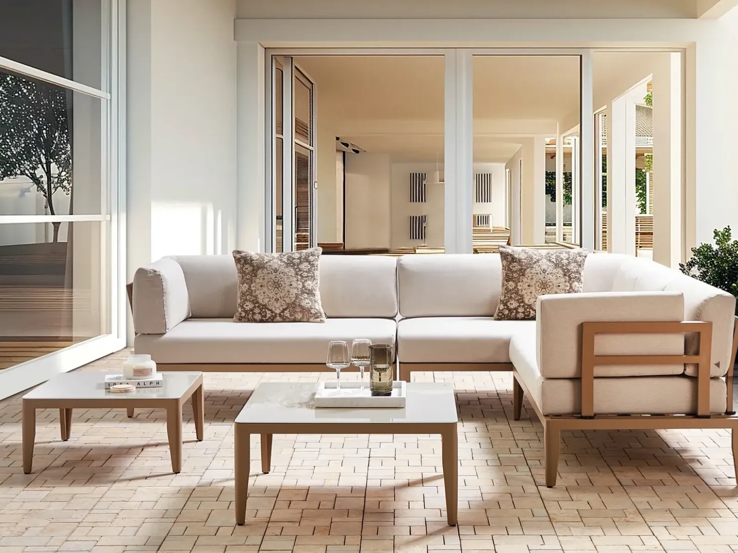 Set di divani angolari da giardino 6 posti RIMA III Lato Sinistro Modulare Metallo Beige chiaro