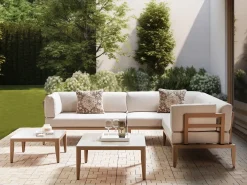Set di divani angolari da giardino 6 posti RIMA III Lato Sinistro Modulare Metallo Beige chiaro