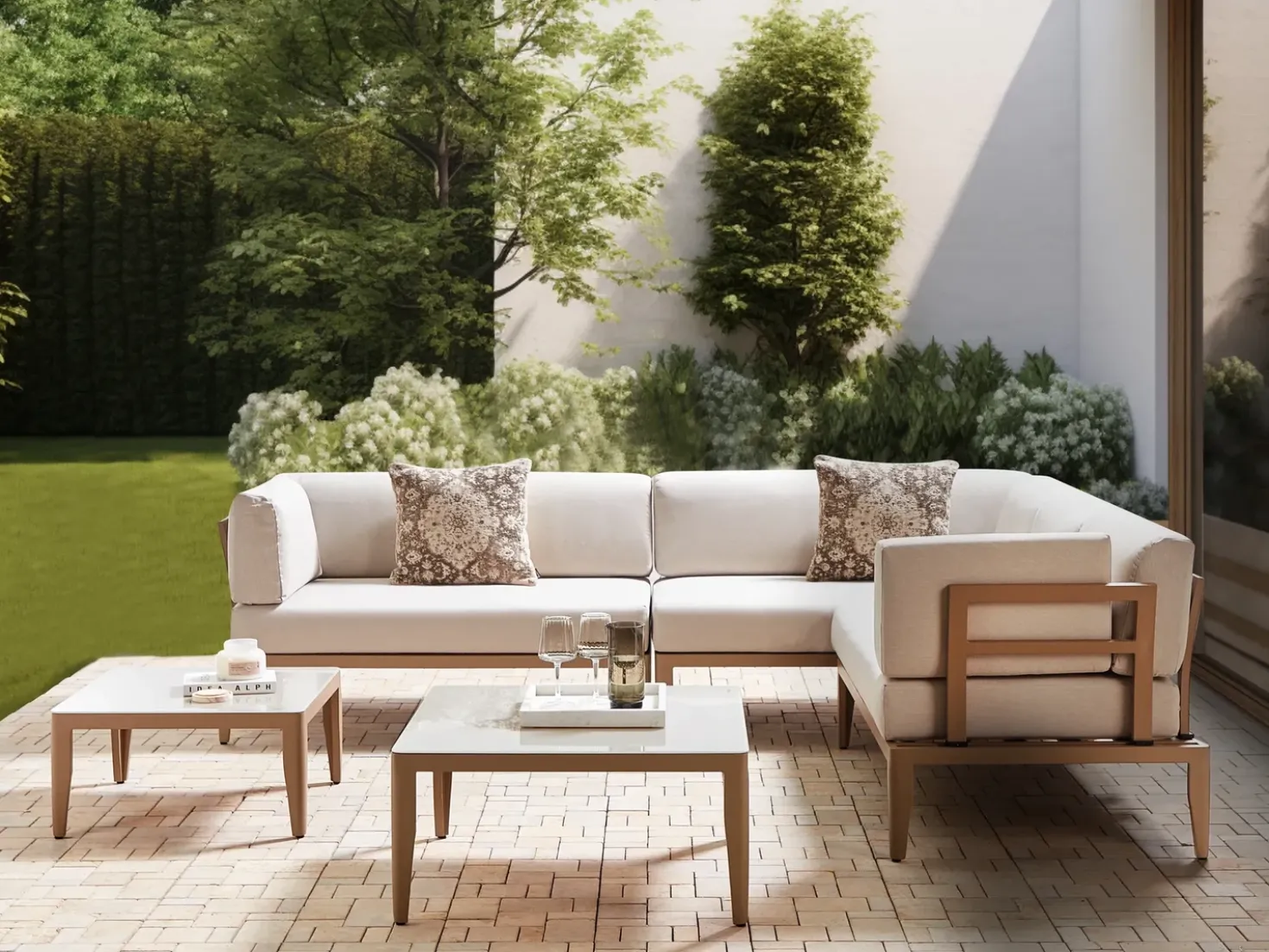 Set di divani angolari da giardino 6 posti RIMA III Lato Sinistro Modulare Metallo Beige chiaro