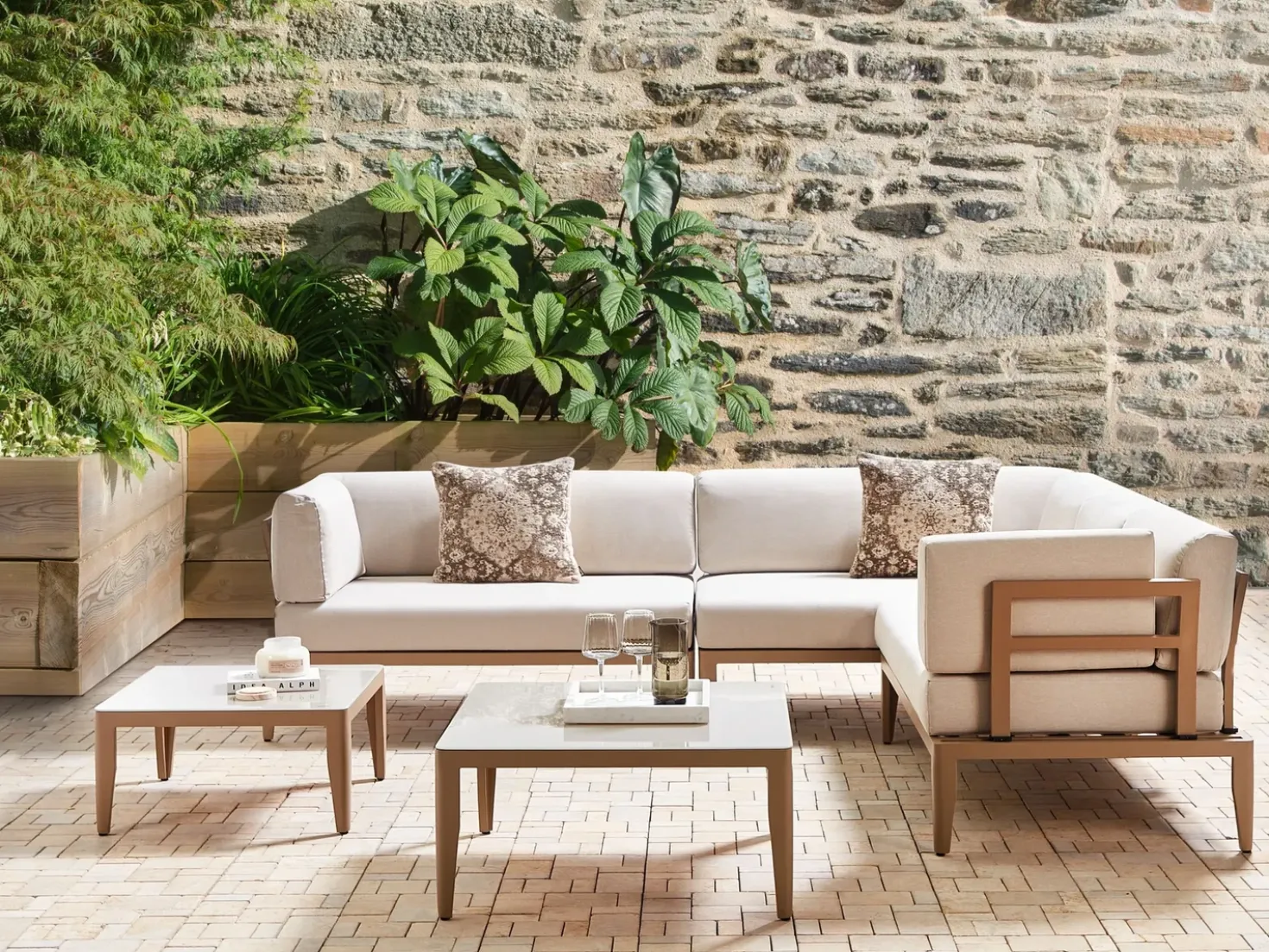 Set di divani angolari da giardino 6 posti RIMA III Lato Sinistro Modulare Metallo Beige chiaro