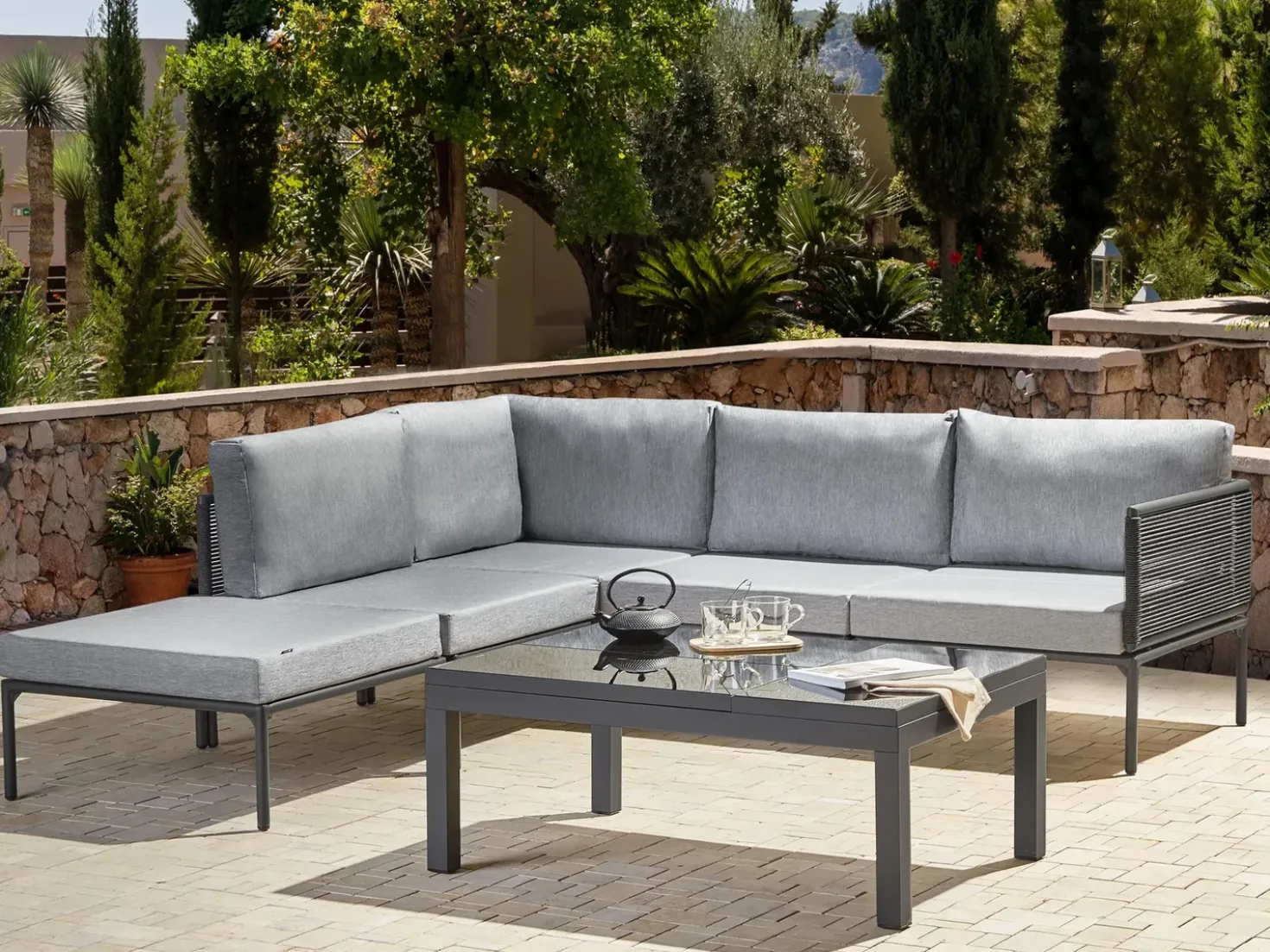 Set di divani angolari da giardino 6 posti FORANO Metallo Grigio