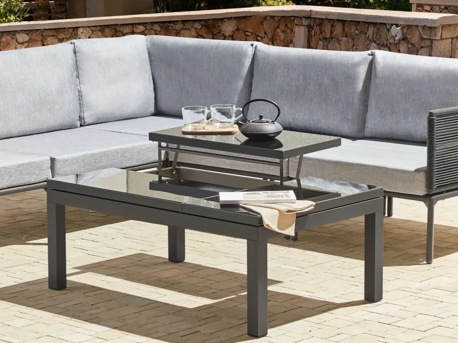 Set di divani angolari da giardino 6 posti FORANO Metallo Grigio