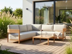 Set di divani angolari da giardino 5 posti SAMPIERI Lato Sinistro Metallo Marrone chiaro