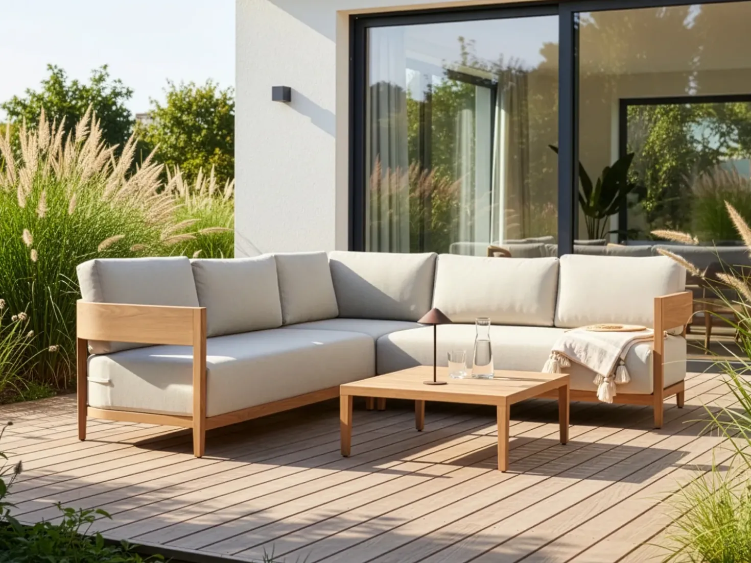 Set di divani angolari da giardino 5 posti SAMPIERI Lato Sinistro Metallo Marrone chiaro