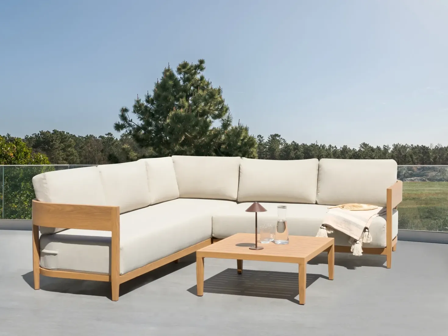 Set di divani angolari da giardino 5 posti SAMPIERI Lato Sinistro Metallo Marrone chiaro