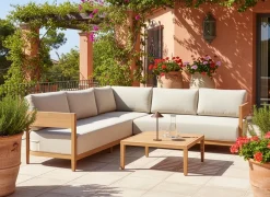 Set di divani angolari da giardino 5 posti SAMPIERI Lato Sinistro Metallo Marrone chiaro