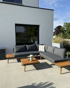 Set di divani angolari da giardino 5 posti CORATO Legno d'acacia Grigio