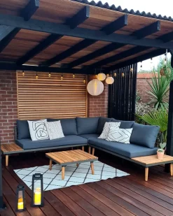 Set di divani angolari da giardino 5 posti CORATO Legno d'acacia Grigio