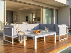 Set di divani angolari da giardino 6 posti CASTELLA Lato Sinistro Metallo Grigio