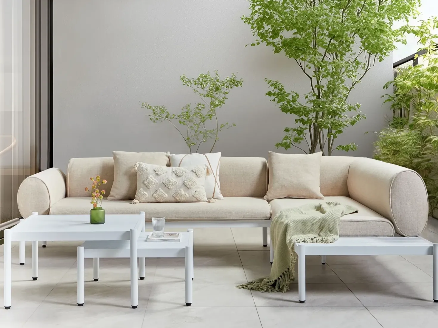 Set di divani angolari da giardino 5 posti RASIGLIA Lato Sinistro Metallo Beige