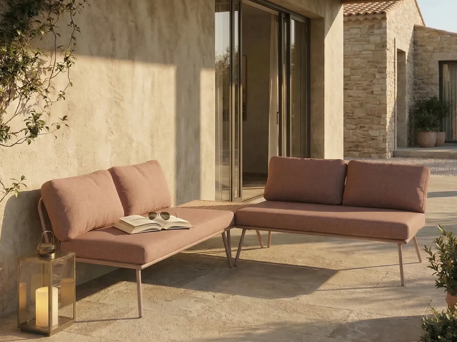 Set di divani angolari da giardino 4 posti CACCAMO Marrone