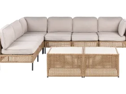 Set di divani angolari da giardino 6 posti OMEGANA Modulare Rattan sintetico (PE) Beige chiaro