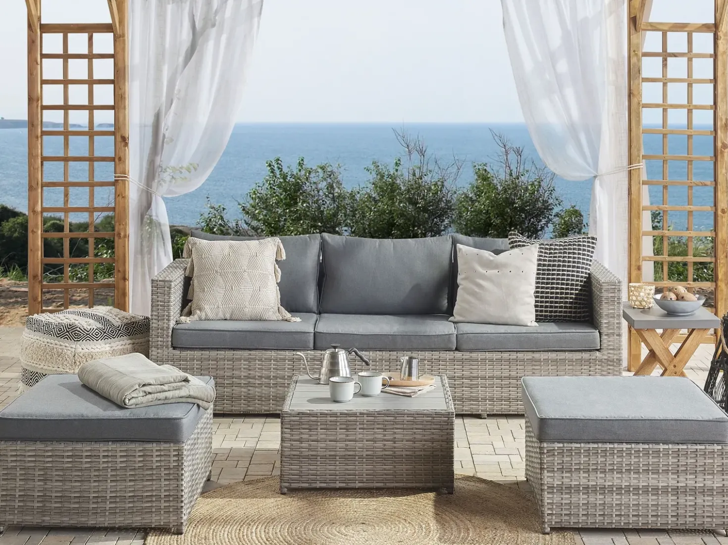 Set di divani angolari da giardino 5 posti SABBIA Lato destro Modulare Rattan sintetico (PE) Grigio chiaro