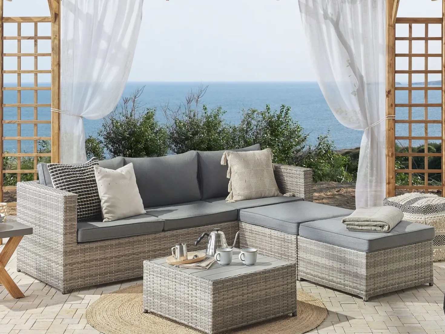 Set di divani angolari da giardino 5 posti SABBIA Lato destro Modulare Rattan sintetico (PE) Grigio chiaro