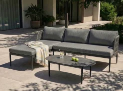 Set di divani angolari da giardino 3 posti LEFFE Lato destro Metallo Grigio