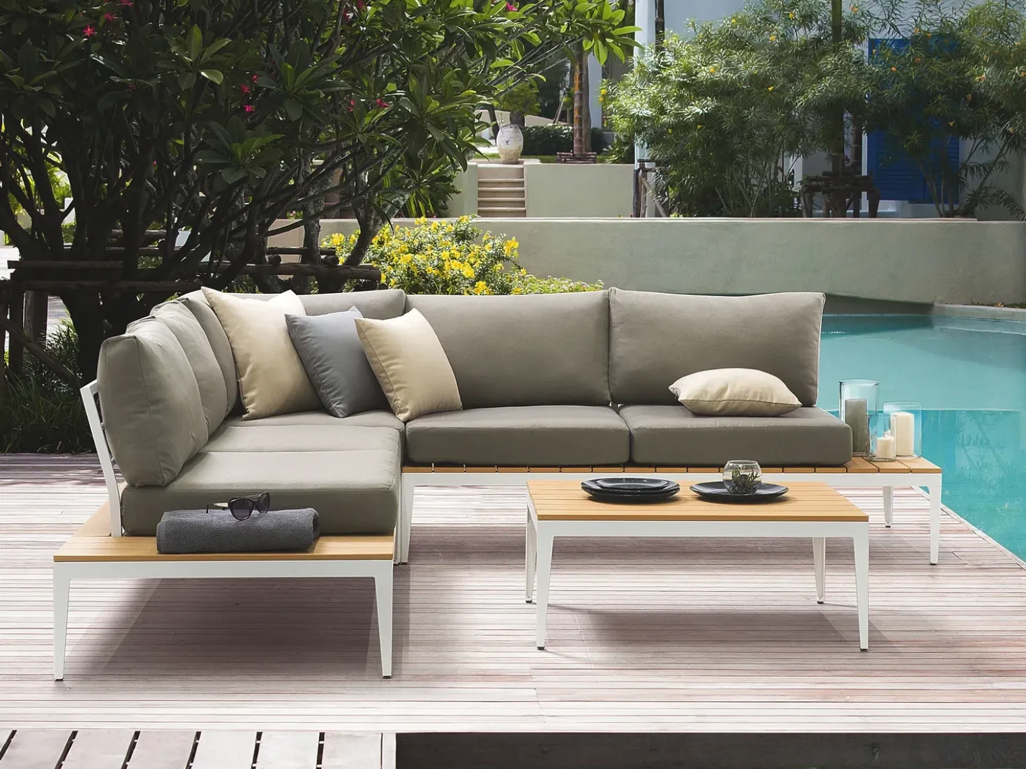 Set di divani angolari da giardino 5 posti POSITANO Grigio