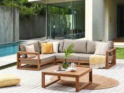 Set di divani angolari da giardino 4 posti TIMOR Lato destro Modulare Legno di acacia certificato Marrone chiaro