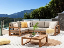 Set di divani angolari da giardino 4 posti TIMOR Lato destro Modulare Legno di acacia certificato Marrone chiaro
