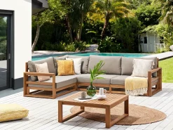 Set di divani angolari da giardino 4 posti TIMOR Lato destro Modulare Legno di acacia certificato Marrone chiaro