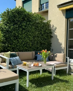 Set di divani angolari da giardino 5 posti MESSINA Lato Sinistro Metallo Beige sabbia