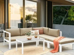 Set di divani angolari da giardino 5 posti MESSINA Lato Sinistro Metallo Beige sabbia