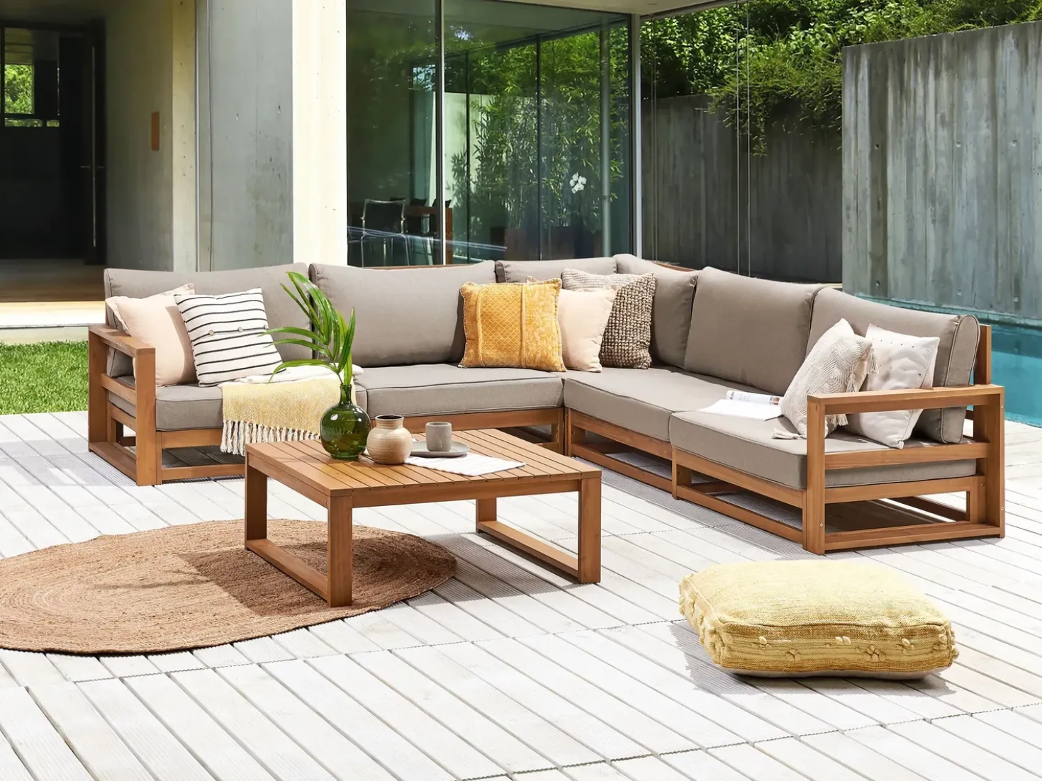 Set di divani angolari da giardino 5 posti TIMOR Modulare Legno di acacia certificato Marrone chiaro