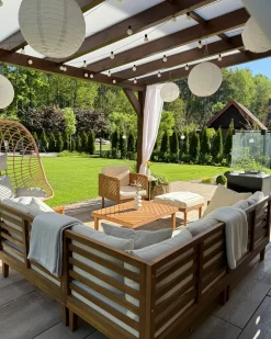 Set di divani angolari da giardino 4 posti BARATTI Lato Sinistro Legno d'acacia Marrone