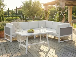 Set di divani angolari da giardino 6 posti CASTELLA/FRATTE Lato Sinistro Metallo Bianco sporco