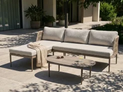 Set di divani angolari da giardino 3 posti LEFFE Lato destro Metallo Beige