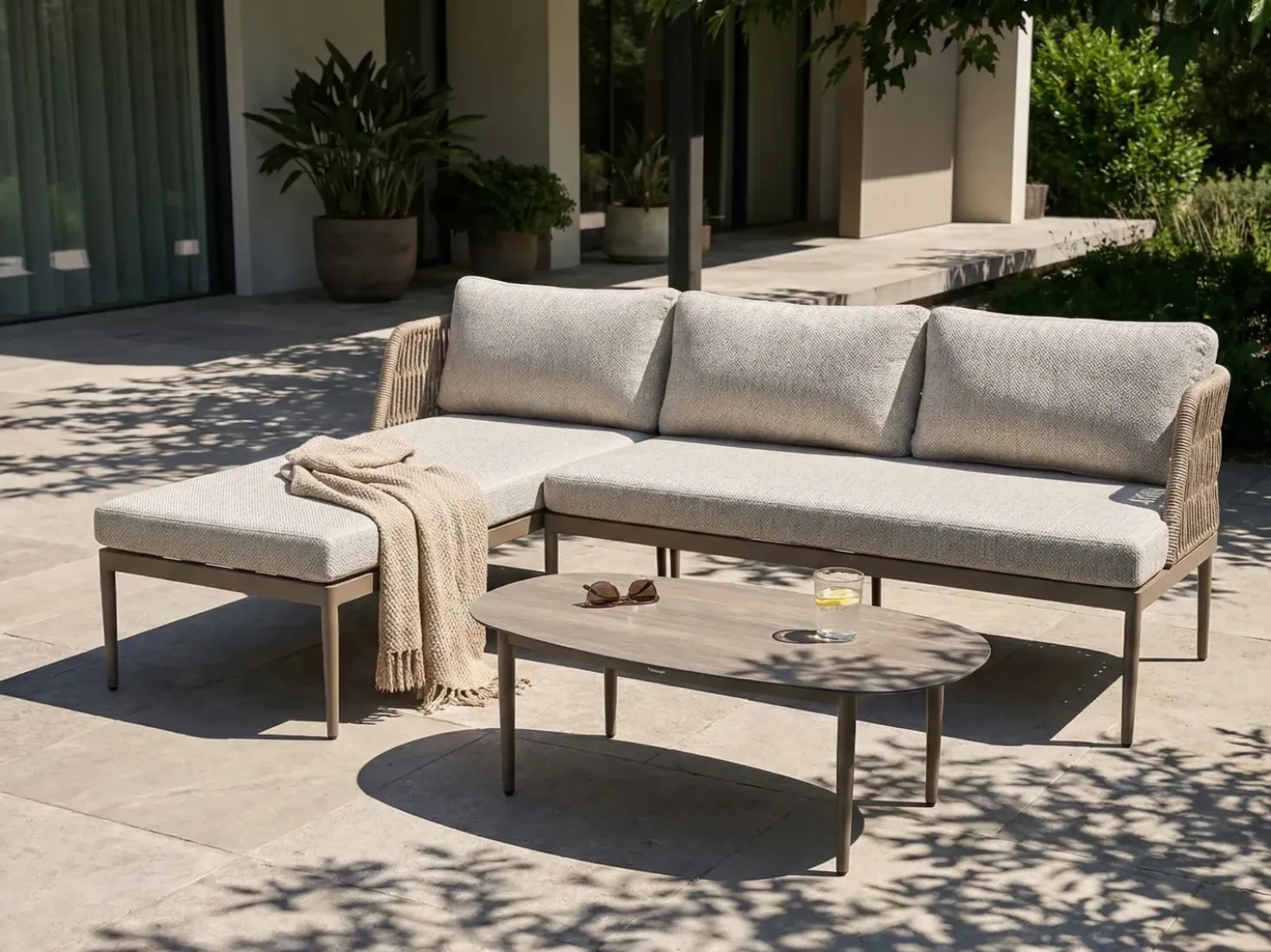 Set di divani angolari da giardino 3 posti LEFFE Lato destro Metallo Beige