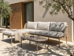 Set di divani angolari da giardino 3 posti LEFFE Lato destro Metallo Beige