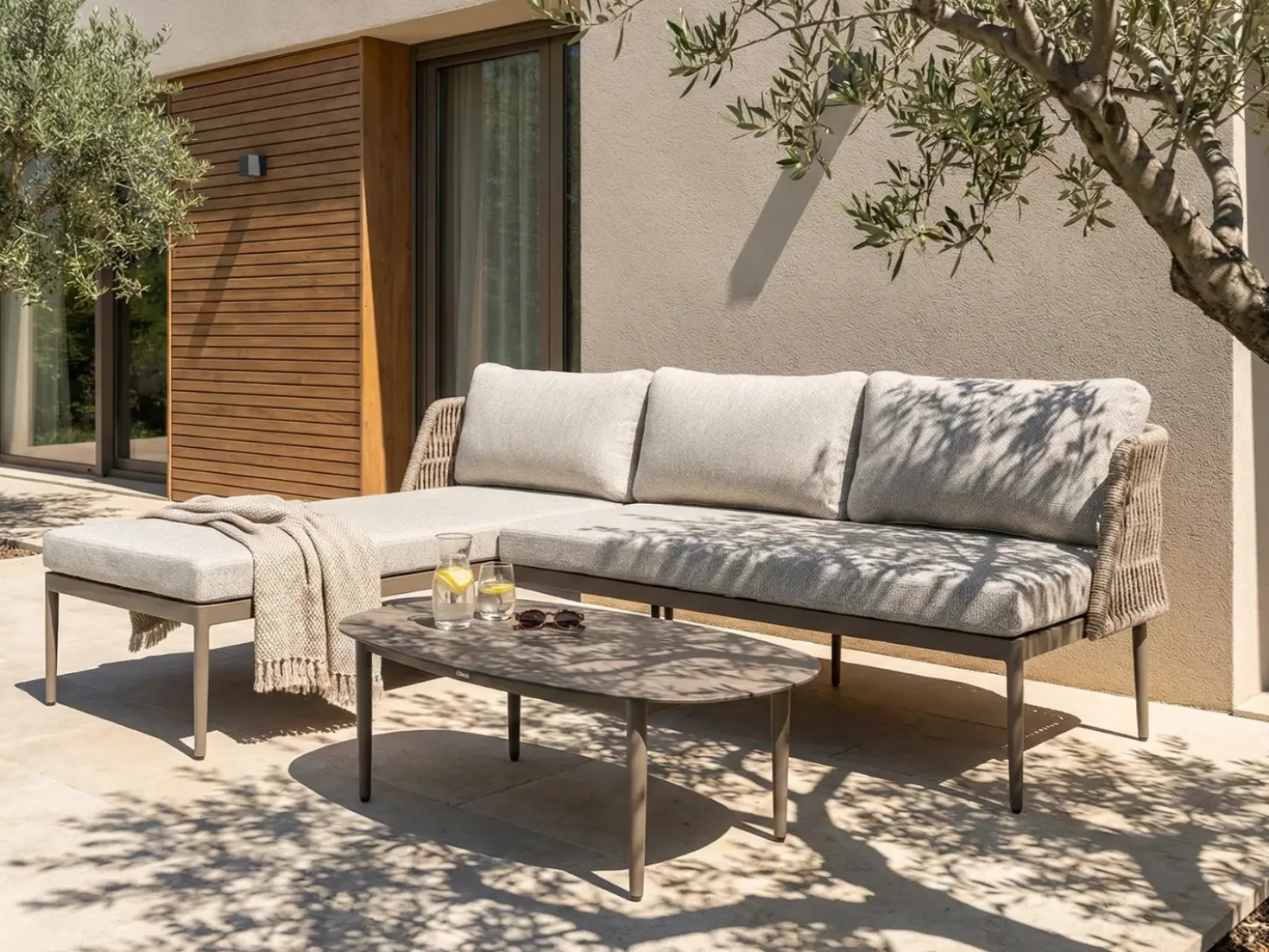 Set di divani angolari da giardino 3 posti LEFFE Lato destro Metallo Beige