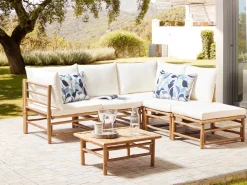 Set di divani angolari da giardino 5 posti CERRETO Lato Sinistro Bambù Bianco sporco