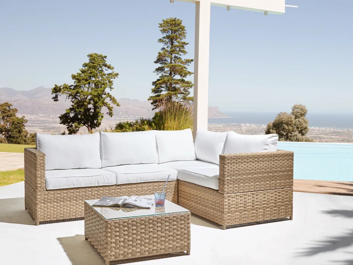 Set di divani angolari da giardino 4 posti AVOLA Lato Sinistro Rattan sintetico (PE) Bianco sporco