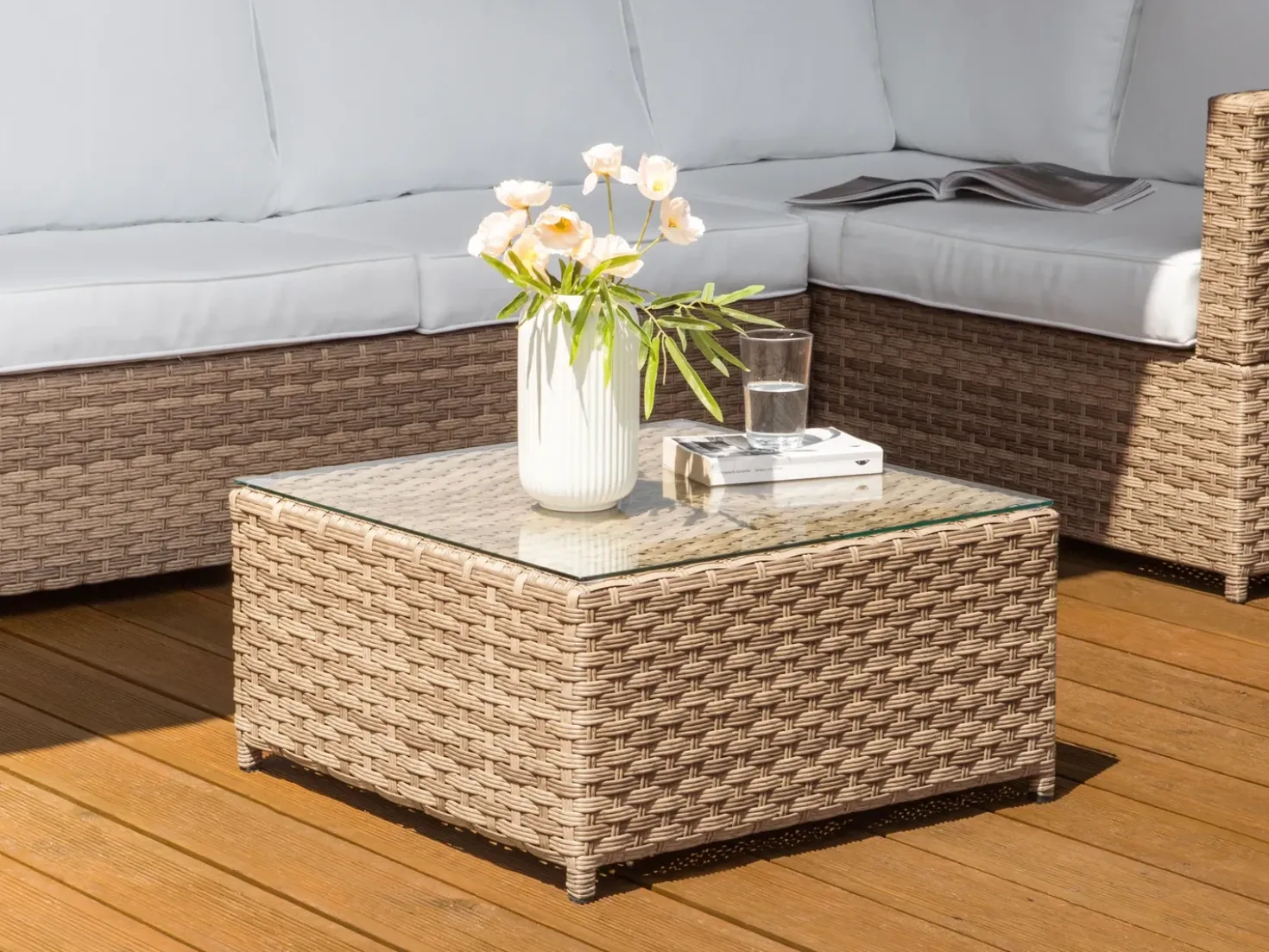 Set di divani angolari da giardino 4 posti AVOLA Lato Sinistro Rattan sintetico (PE) Bianco sporco