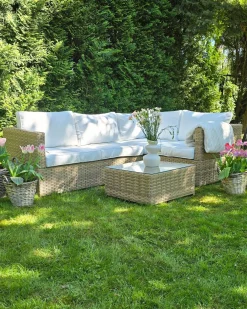 Set di divani angolari da giardino 4 posti AVOLA Lato Sinistro Rattan sintetico (PE) Bianco sporco