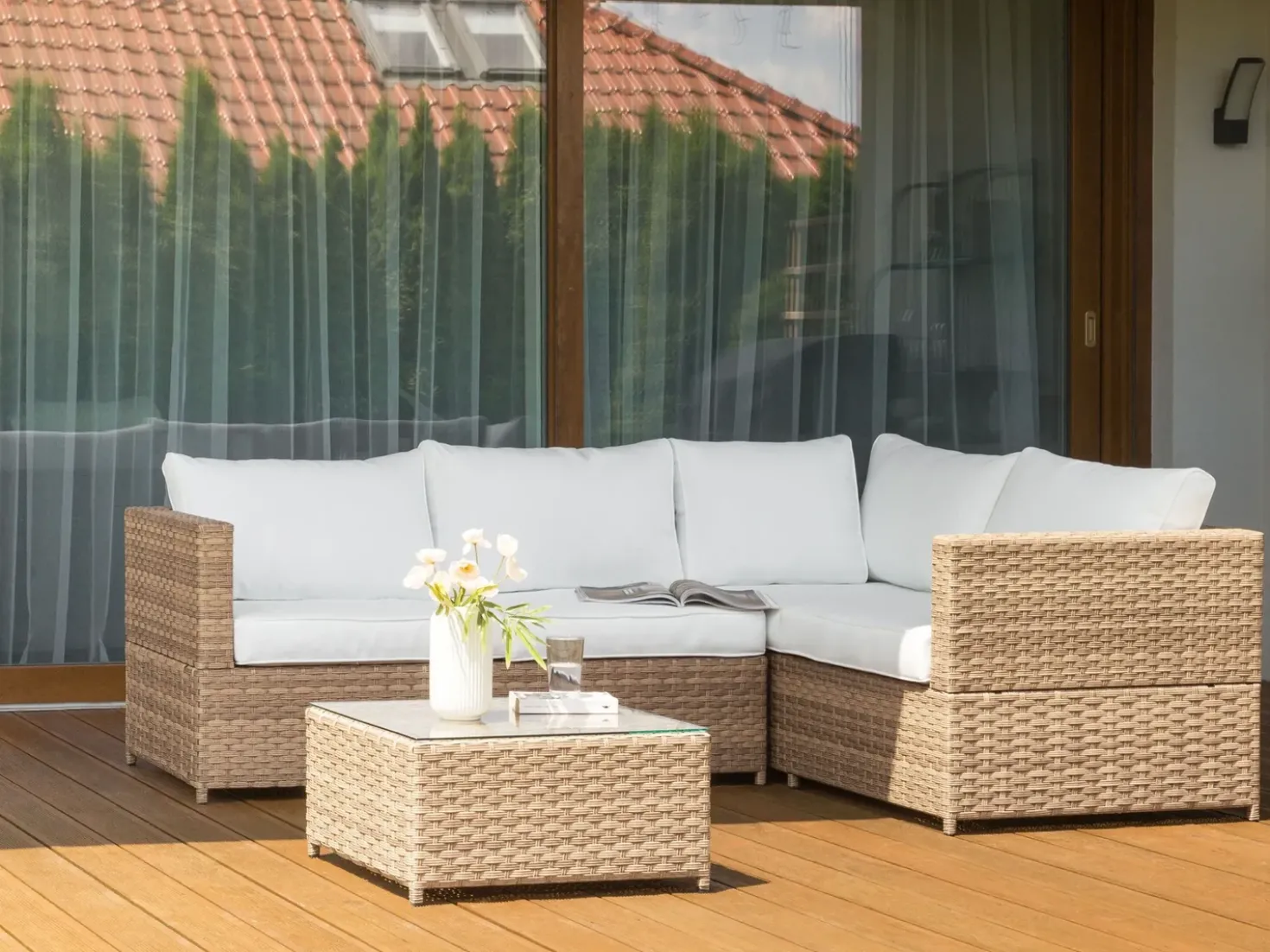 Set di divani angolari da giardino 4 posti AVOLA Lato Sinistro Rattan sintetico (PE) Bianco sporco