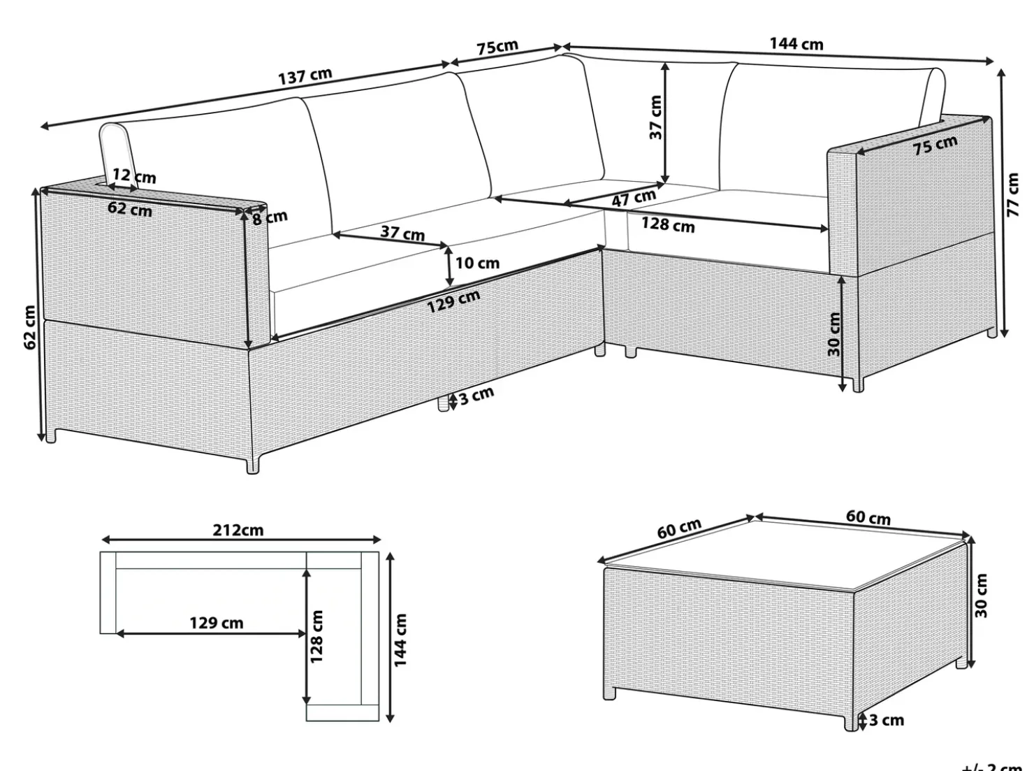 Set di divani angolari da giardino 4 posti AVOLA Lato Sinistro Rattan sintetico (PE) Bianco sporco
