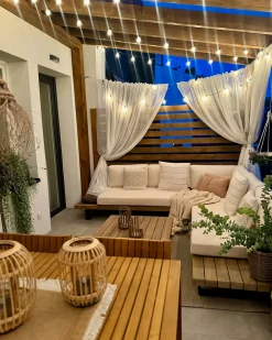 Set di divani angolari da giardino 5 posti MYKONOS Lato destro Legno di acacia certificato Bianco sporco