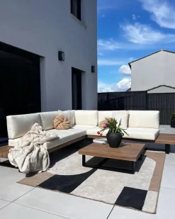 Set di divani angolari da giardino 5 posti MYKONOS Lato destro Legno di acacia certificato Bianco sporco