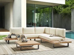 Set di divani angolari da giardino 5 posti MYKONOS Lato destro Legno di acacia certificato Bianco sporco