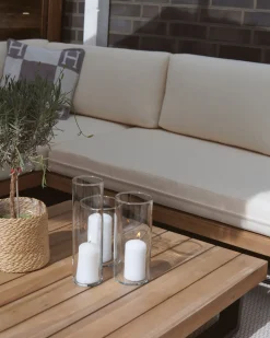 Set di divani angolari da giardino 5 posti MYKONOS Lato destro Legno di acacia certificato Bianco sporco