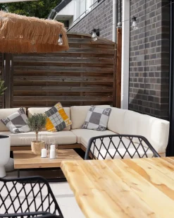 Set di divani angolari da giardino 5 posti MYKONOS Lato destro Legno di acacia certificato Bianco sporco