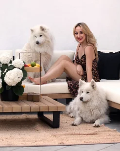 Set di divani angolari da giardino 5 posti MYKONOS Lato destro Legno di acacia certificato Bianco sporco