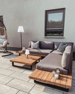 Set di divani angolari da giardino 5 posti MYKONOS Lato destro Legno di acacia certificato Grigio scuro